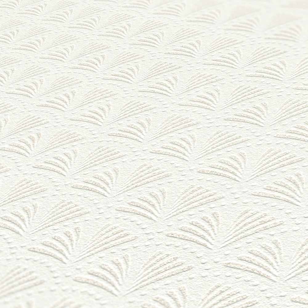             Weiße Dekor Tapete mit Retro Muster & Metallic Glitzer Effekt
        