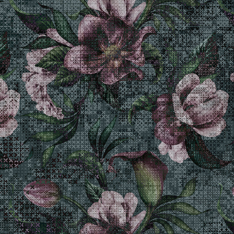         Blumen Fototapete Pixel Design – Grün, Rosa
    