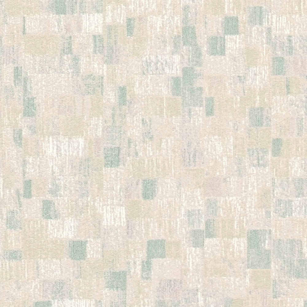             Strukturtapete Ethno Muster im Mosaik Stil – Grün, Weiß
        