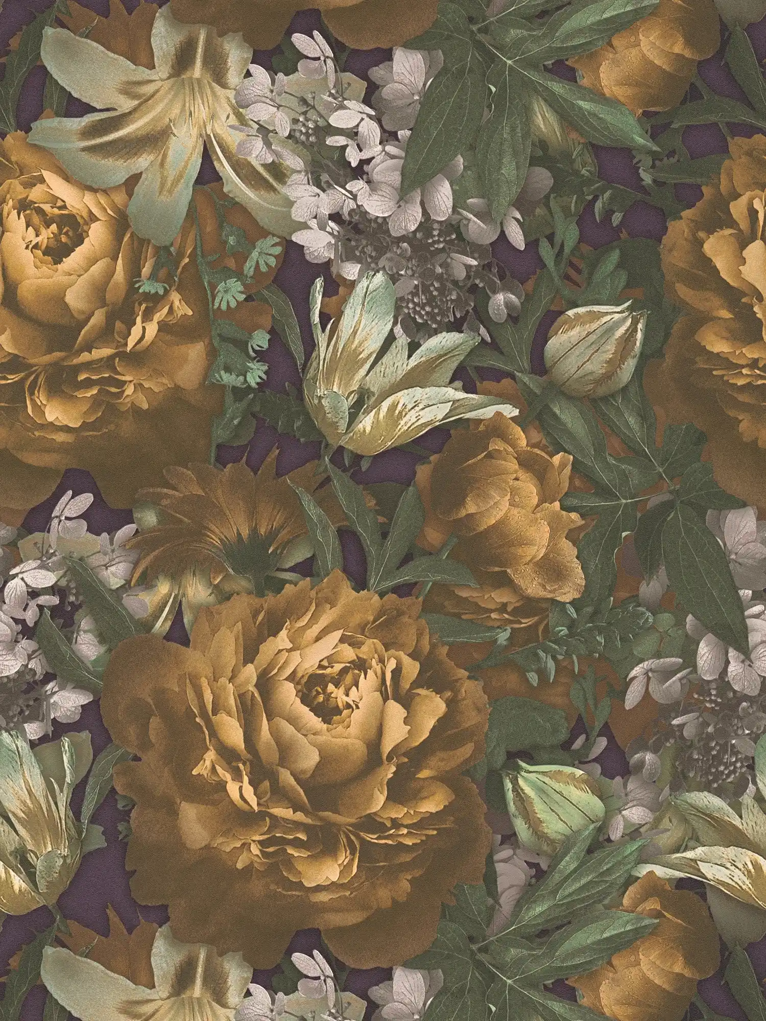 Blumen Tapete Rosen & Tulpen – Gelb, Braun, Grün
