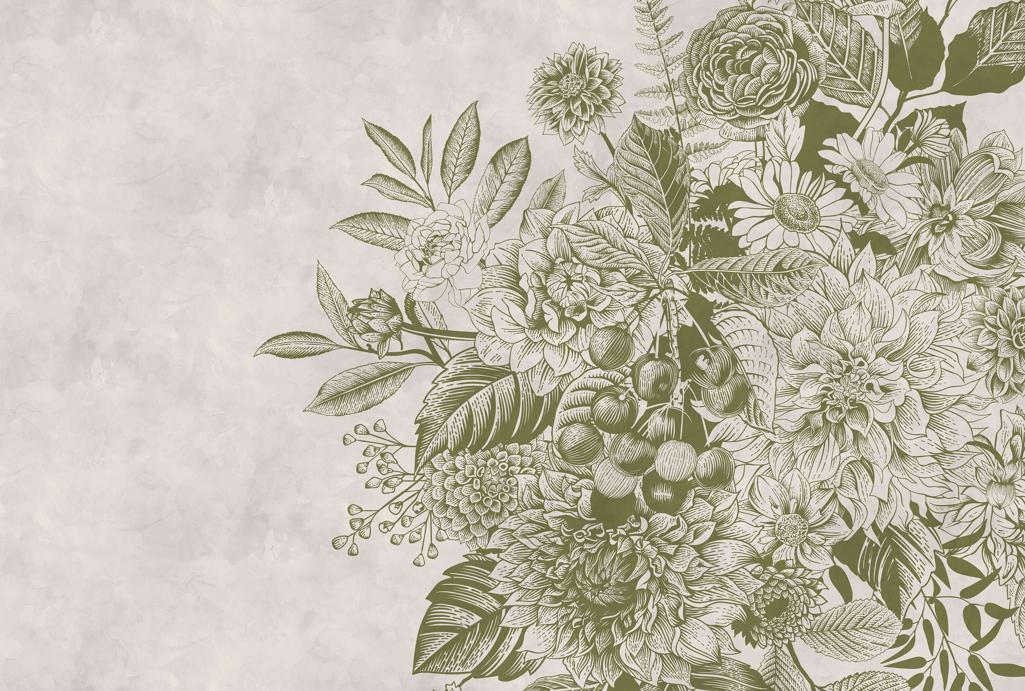             Fototapete Blumen Strauch – Grün, Weiß
        