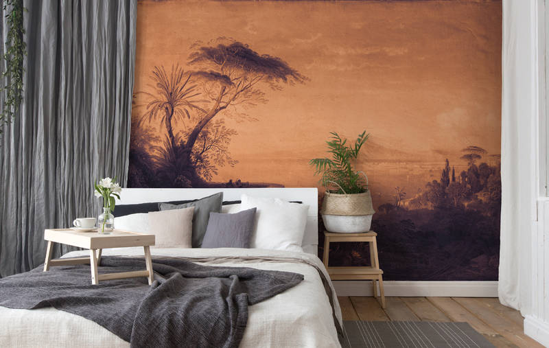             Fototapete Gemälde, tropischer Landschaft & Sepia Look – Violett, Orange
        