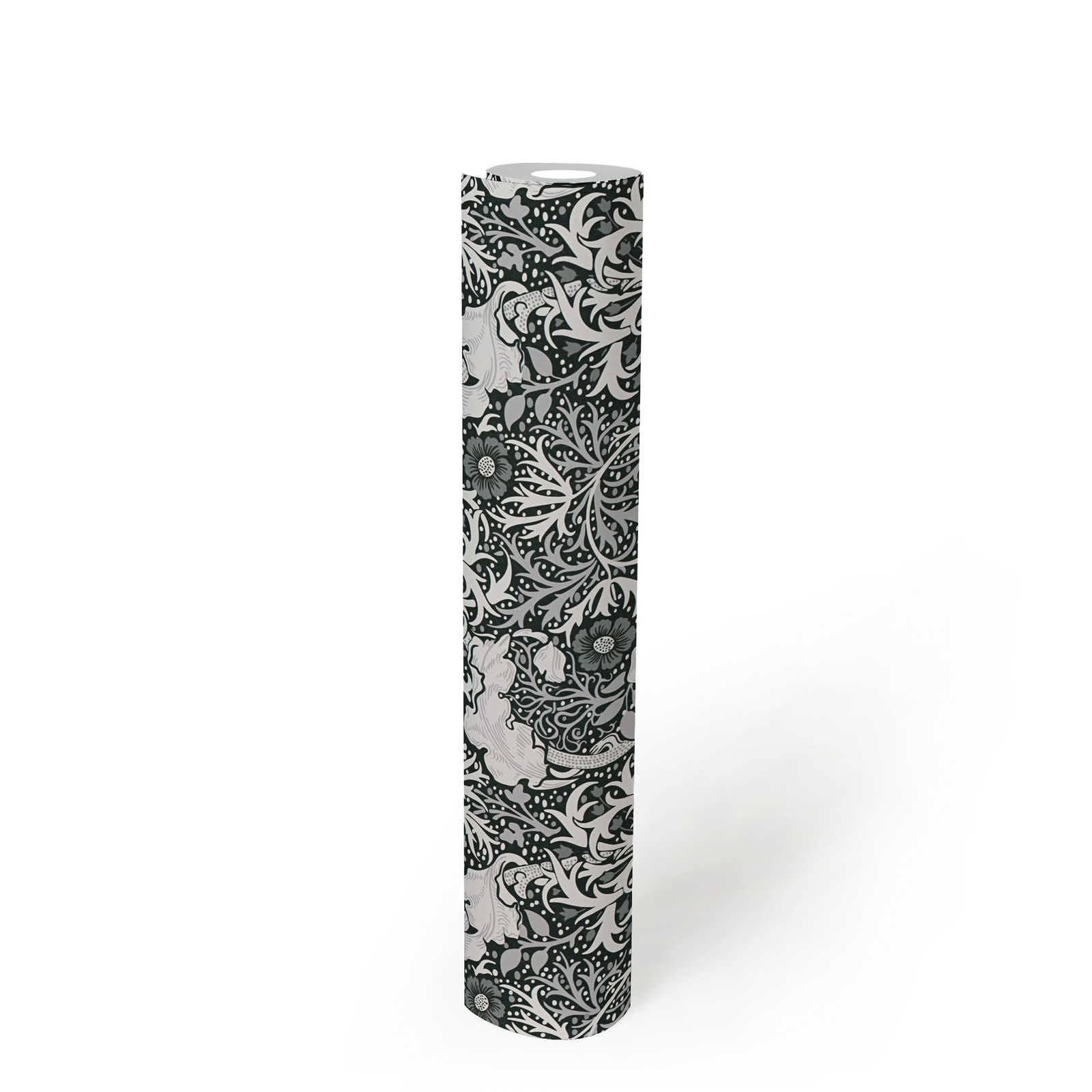             Vliestapete mit floralem Muster Ranken und Blumen – Weiß, Schwarz, Grau
        