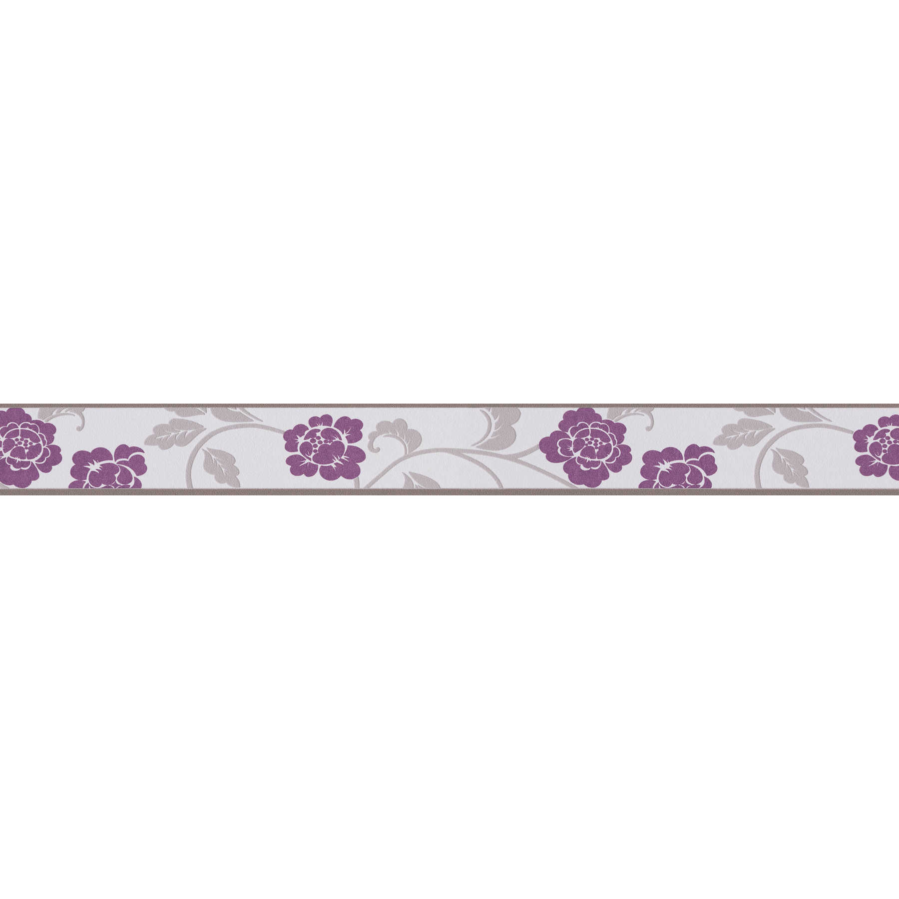 Borte mit Blüten und Blätterranken mit Strukturmuster – Violett, Grau
