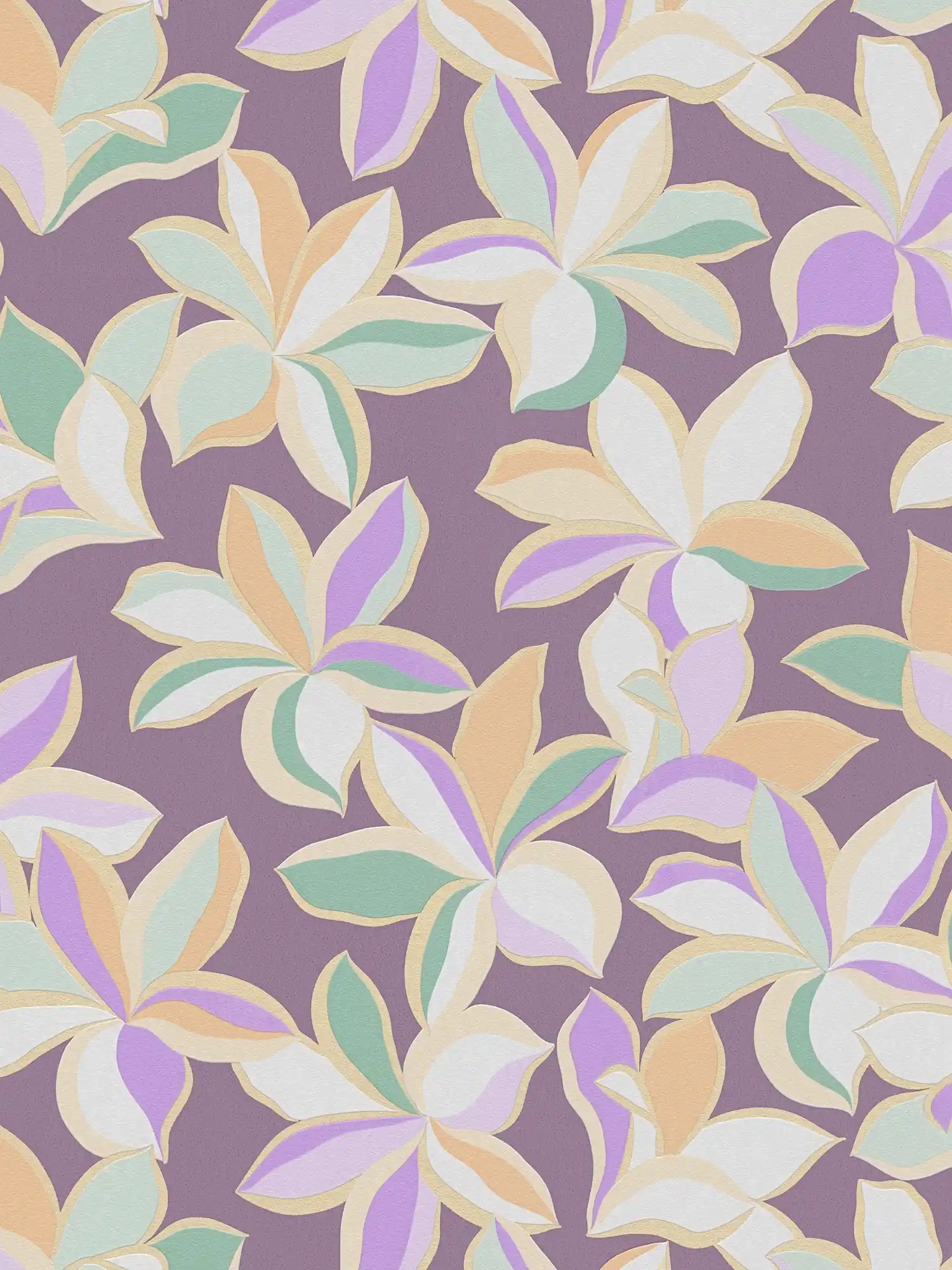         Blumentapete mit glänzendem Muster – Lila, Gold, Grün
    