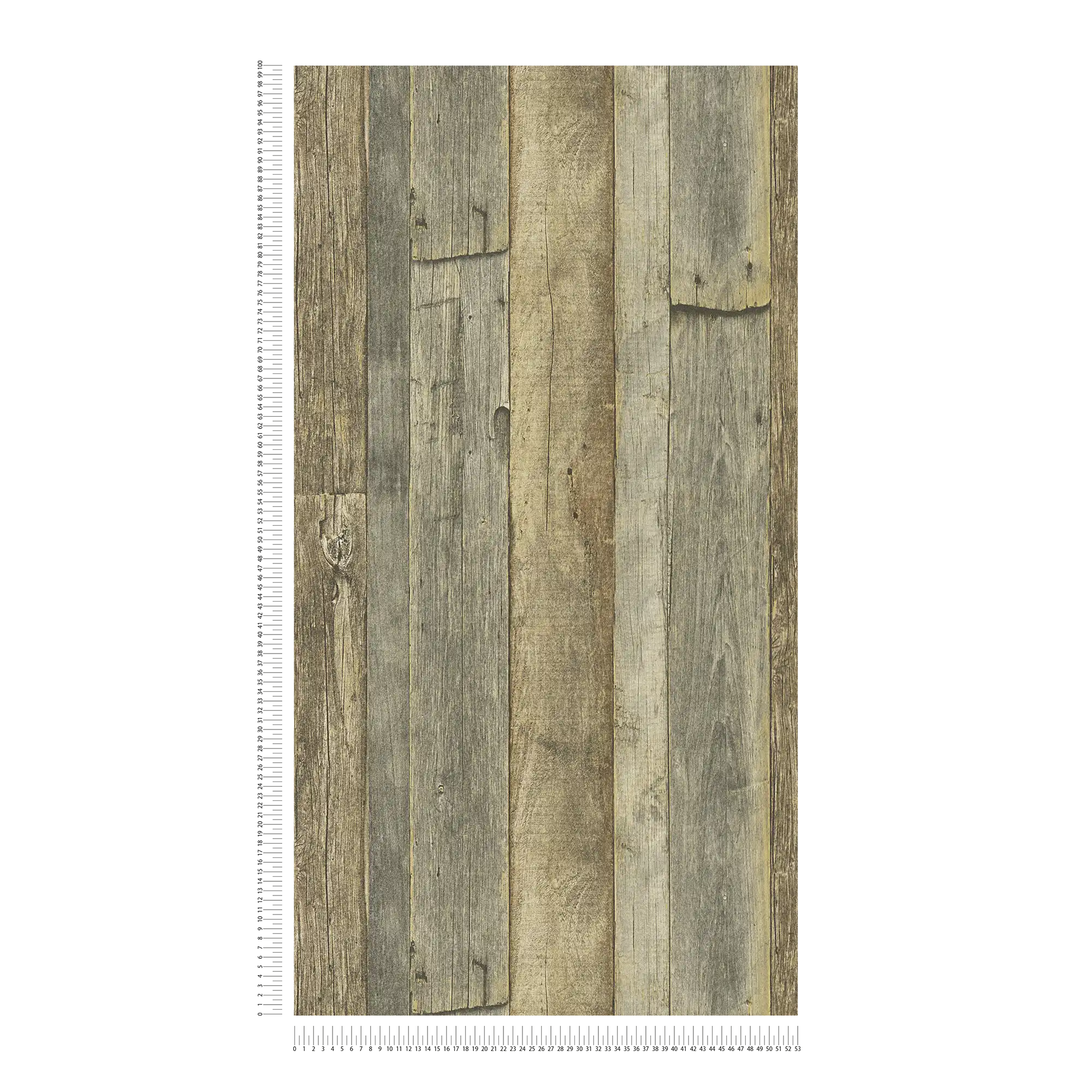             Tapete mit Holzoptik im rustikalen Landhaus Stil – Braun, Gelb, Creme
        
