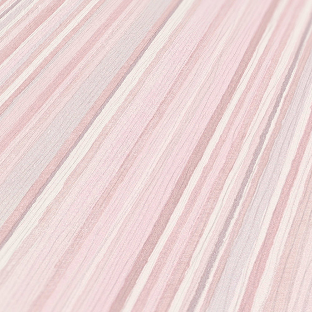             Streifen-Tapete mit schmalem Linienmuster – Rosa, Grau
        