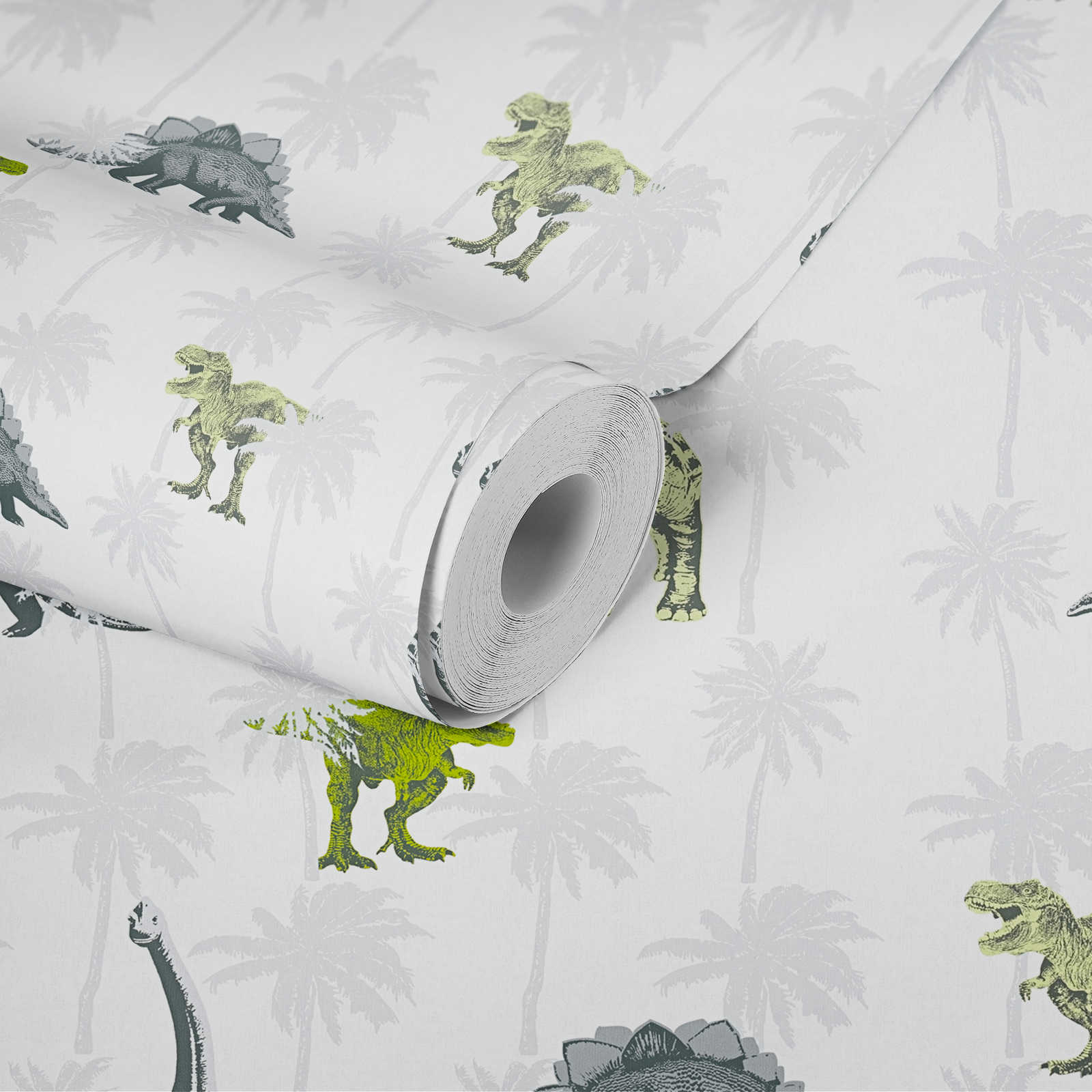             Kinderzimmer Tapete Dinosaurier für Jungen – Grau, Grün
        