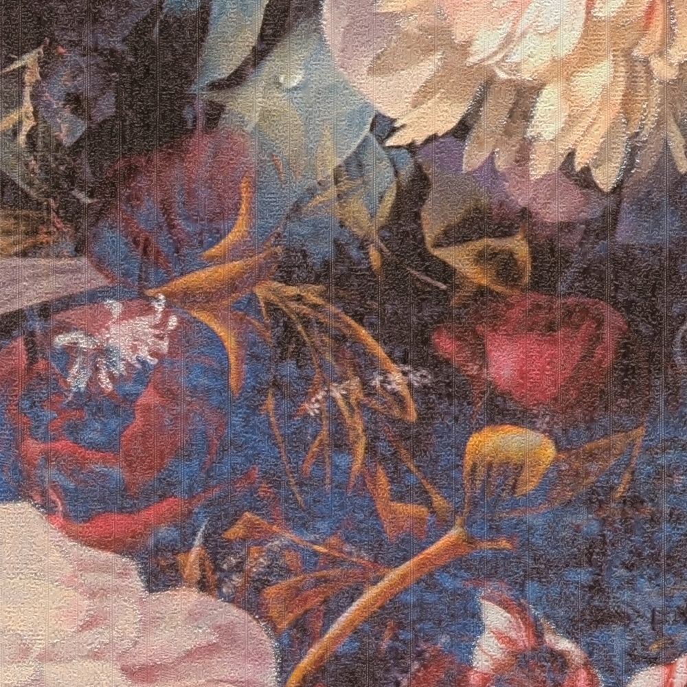             Tapete Blumendesign im Vintage Stil – Blau, Gelb
        