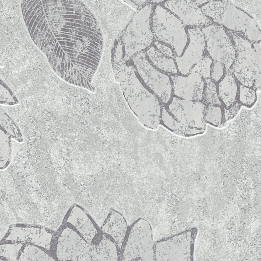             Vliestapete mit Blumenmuster und Glanz-Effekt – Hellgrau, Silber
        