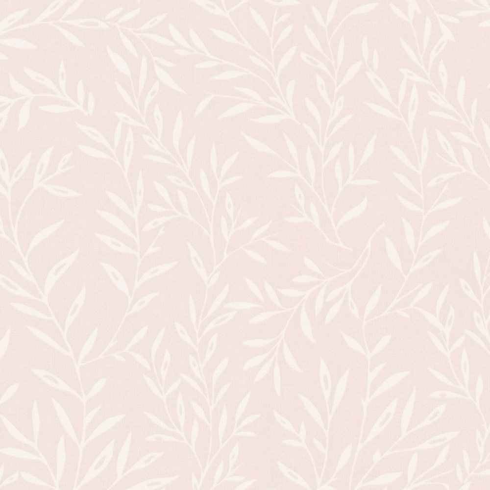             Landhaus Tapete mit Ranken Muster – Rosa, Weiß
        