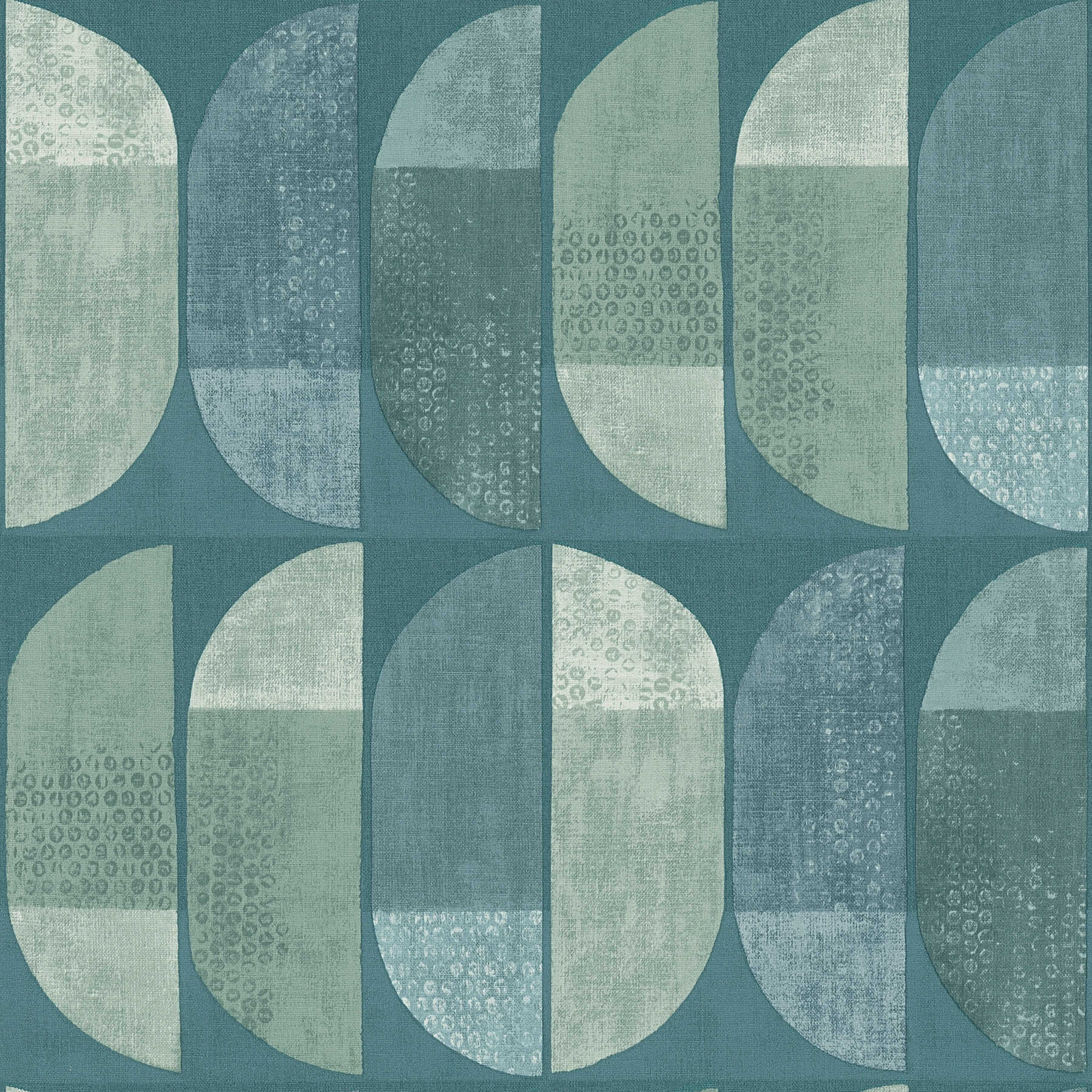 Tapete geometrisches Retro-Muster, Scandinavian Style - Blau, Grün
