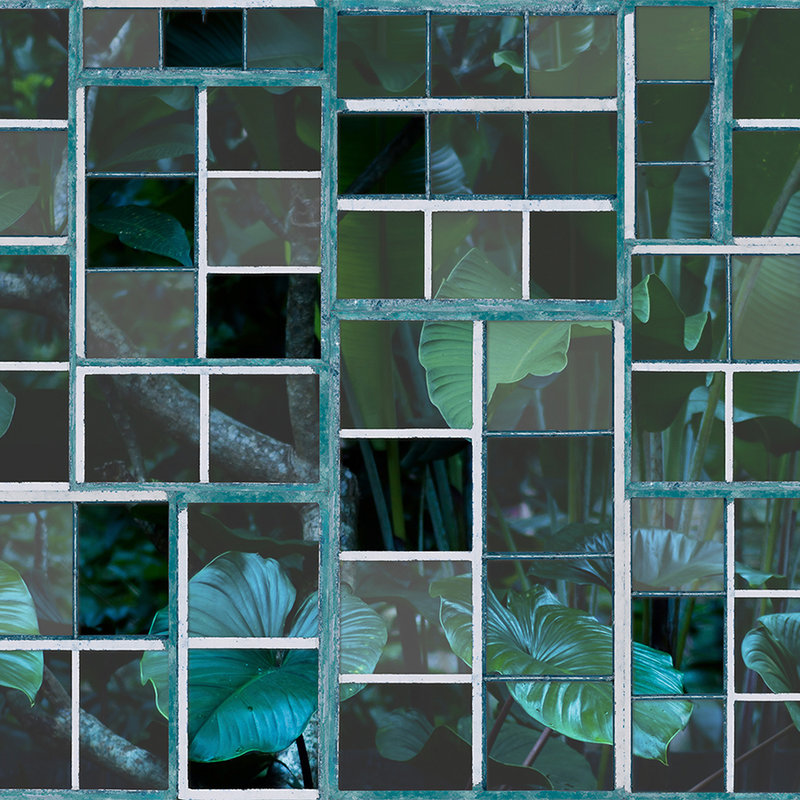         Fototapete Retro Fenster mit Waldausblick – Blau, Grün, Weiß
    