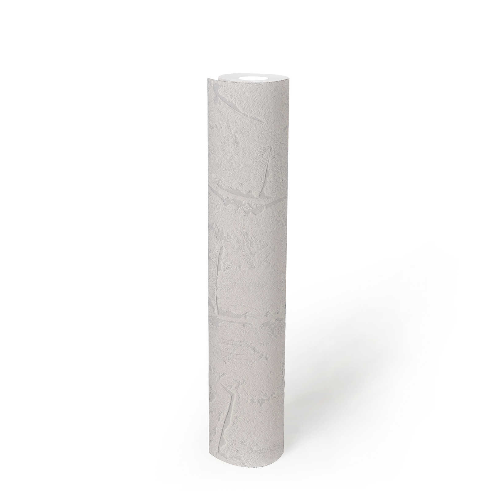             Weißgraue Tapete mit Putzoberfläche und 3D-Effekt – Grau, Weiß
        