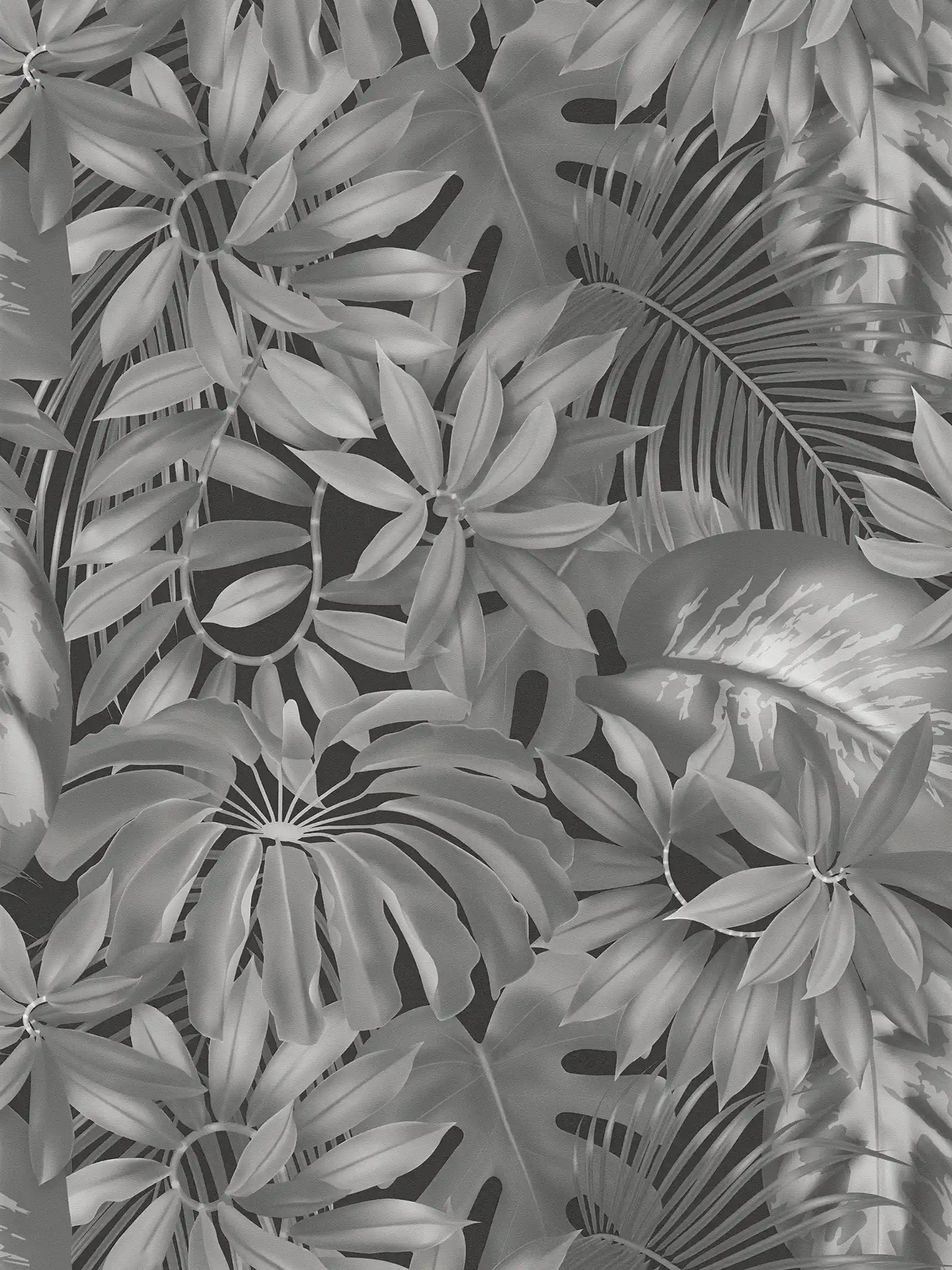         Blätter-Tapete Dschungel Muster – Grau, Schwarz
    
