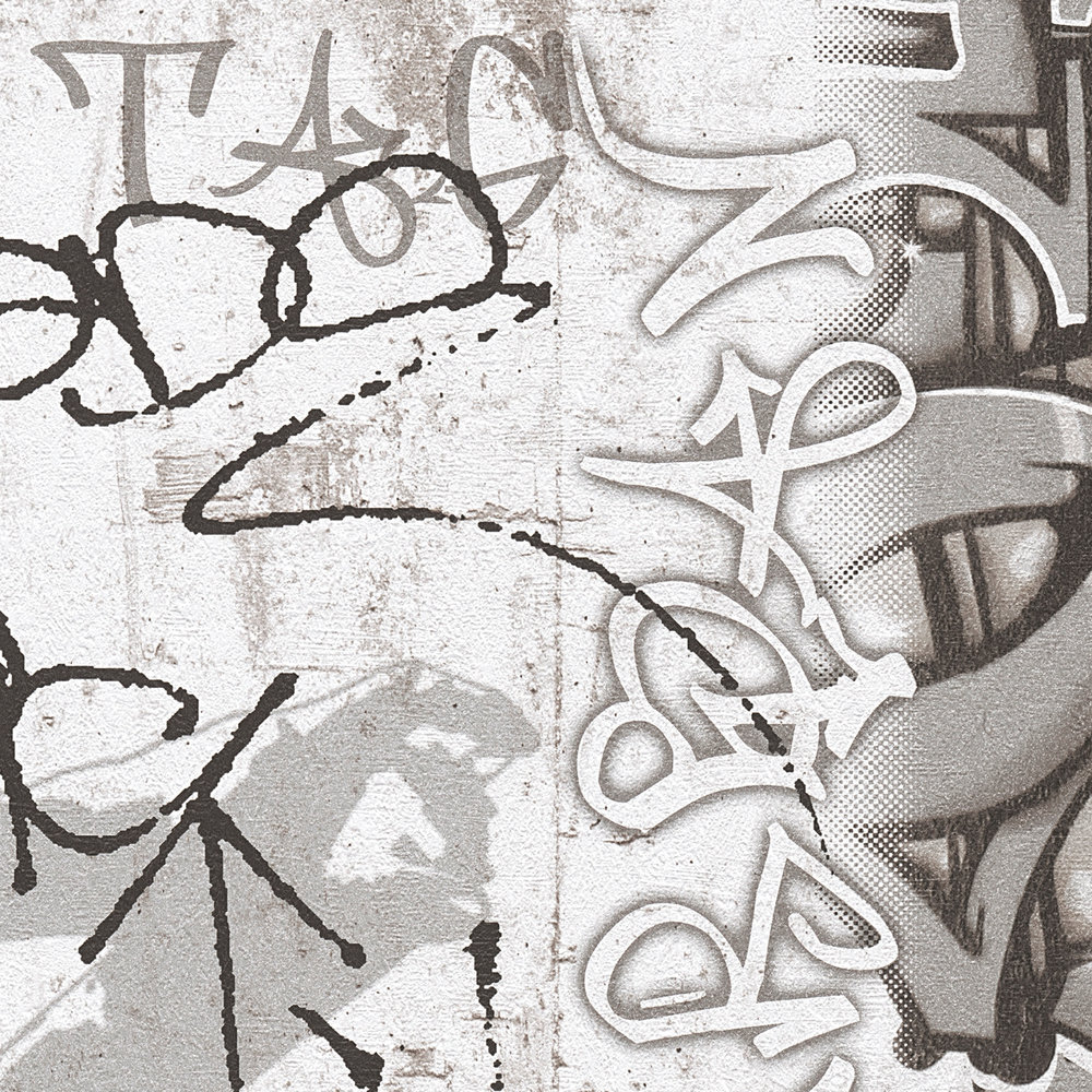             Papiertapete Graffiti für Kinderzimmer – Grau, Schwarz
        