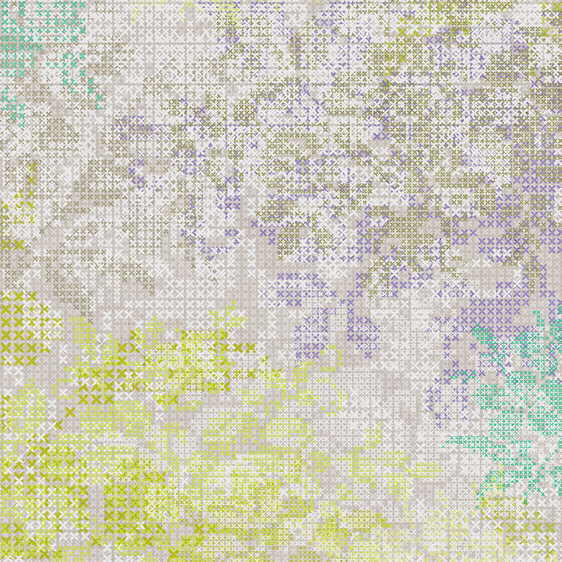         Blumen Fototapete mit Pixel Muster – Bunt, Grau
    