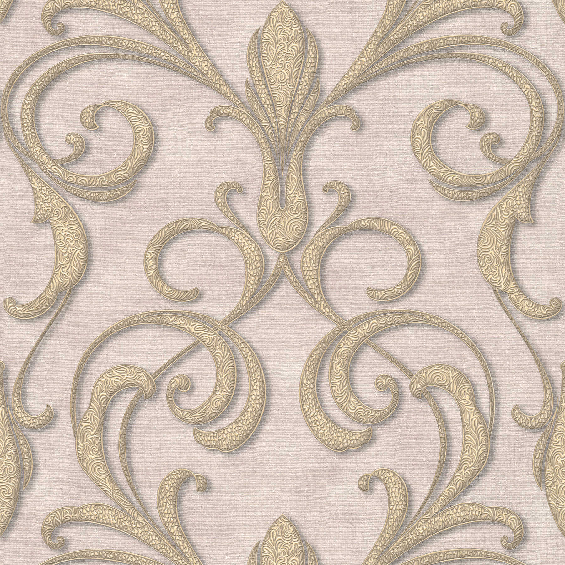         Filigrane Ornament Tapete im Barockstil – Gold, Lila, Braun
    