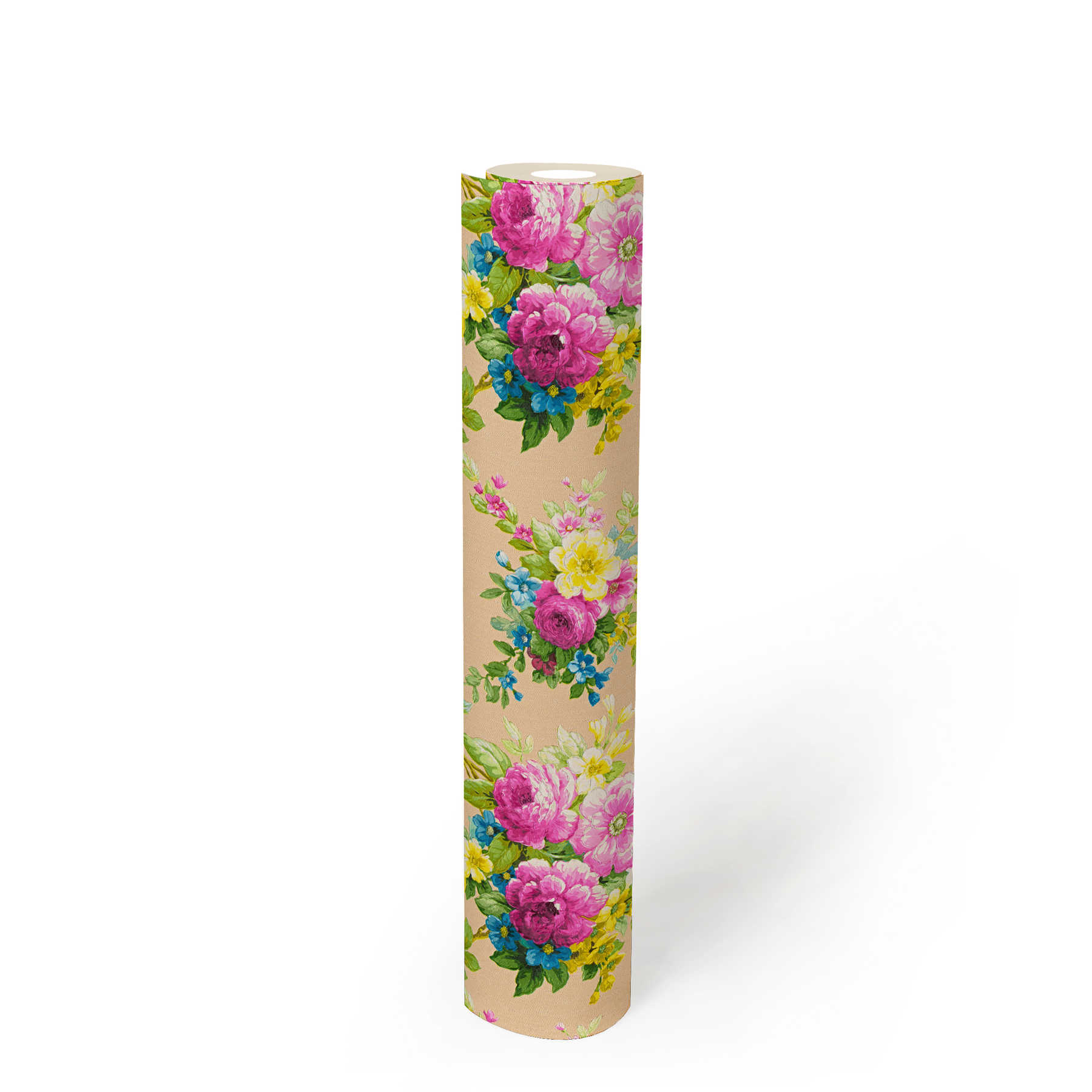             Tapete Blumen Dekor Blütenornament mit Metallic Effekt – Bunt
        