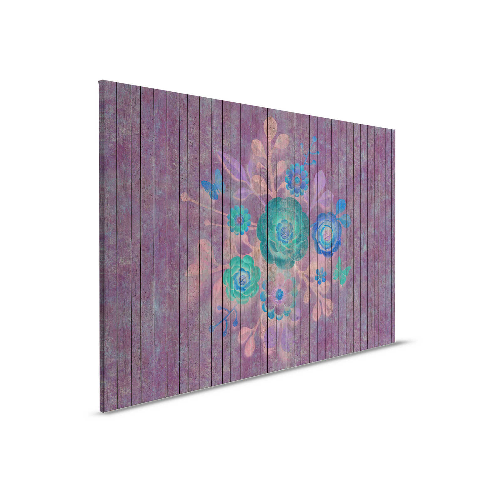 Spray Bouquet 1 - Leinwandbild mit Blumen auf Bretterwand - Holpaneele breit – 0,90 m x 0,60 m
