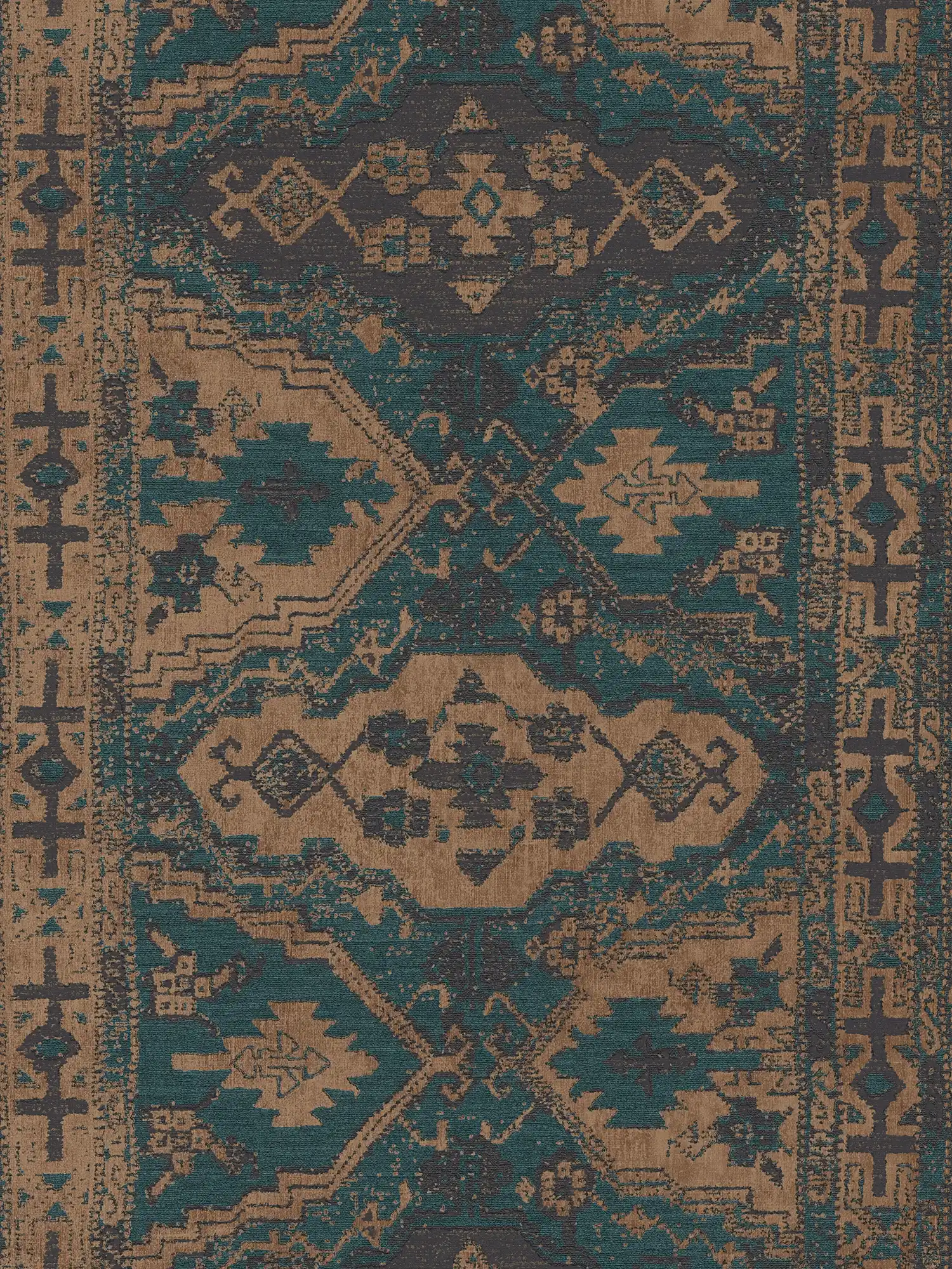 Vliestapete orientalische Designelemente – Blau, Grün, Schwarz
