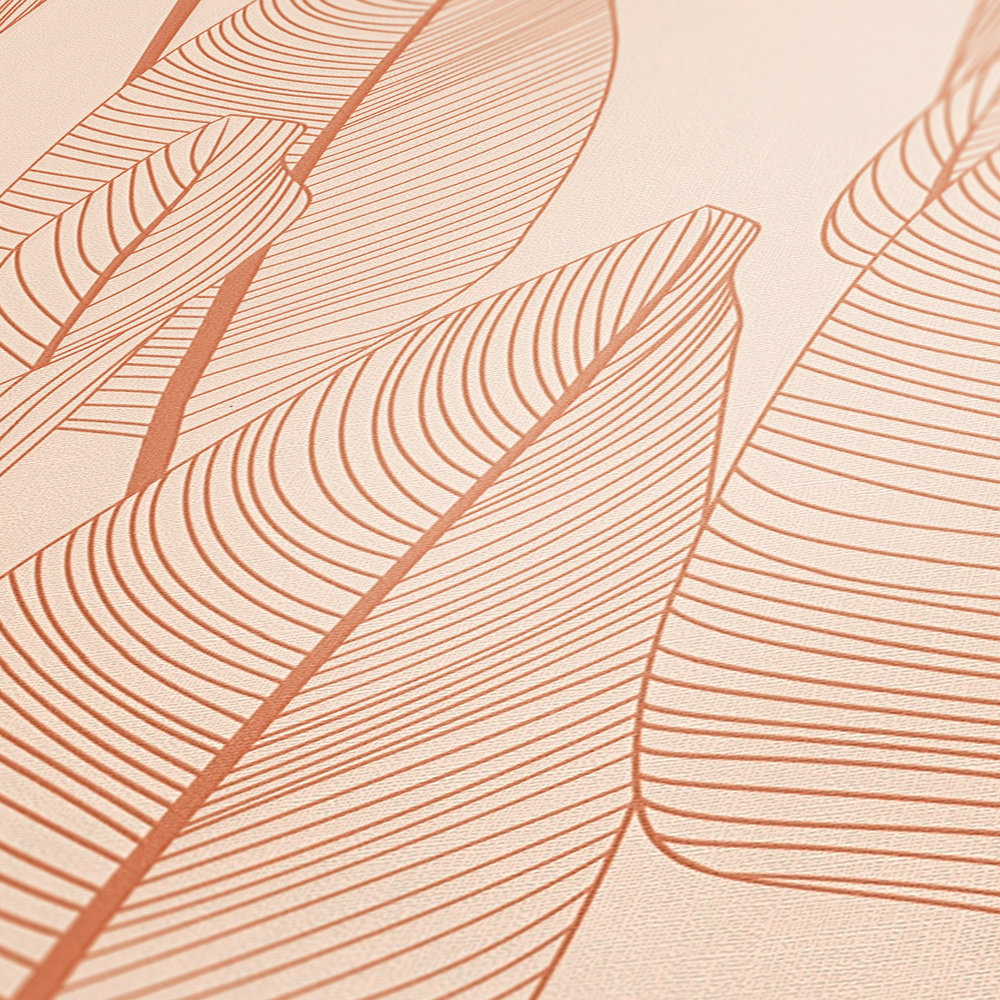             Vliestapete mit grafischem Blätter-Motiv – Rosa
        
