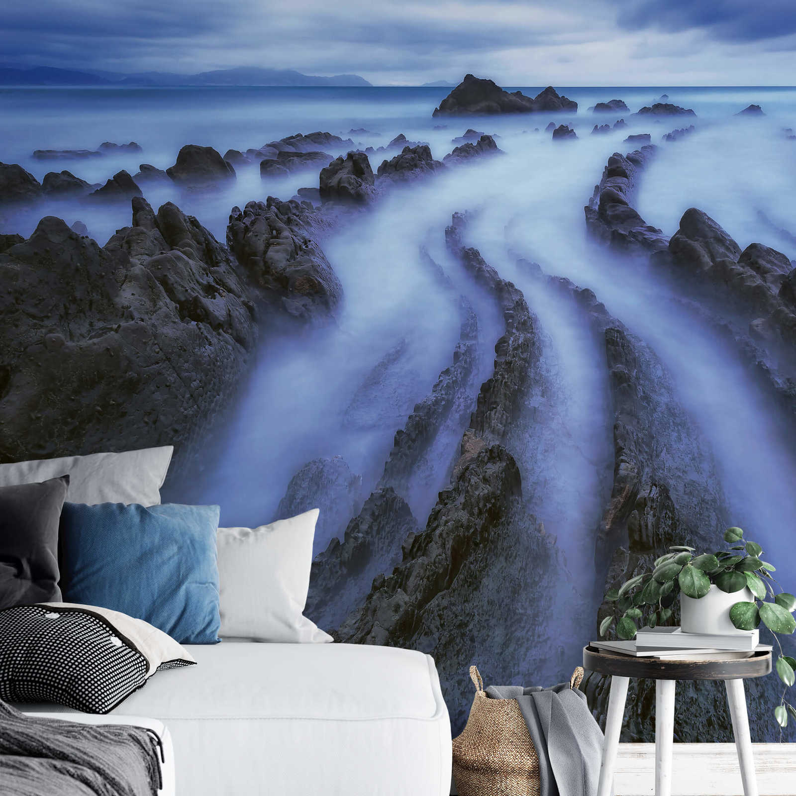             Fototapete Meer mit Nebel – Blau, Grau, Weiß
        