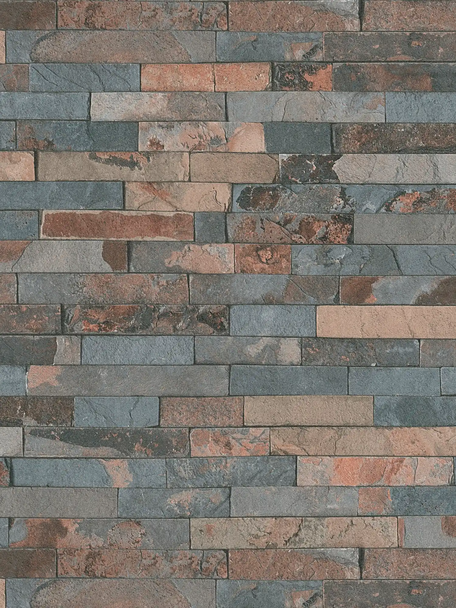 Tapete Steinoptik mit dunkler Mauer aus Natursteinen – Grau, Braun, Schwarz
