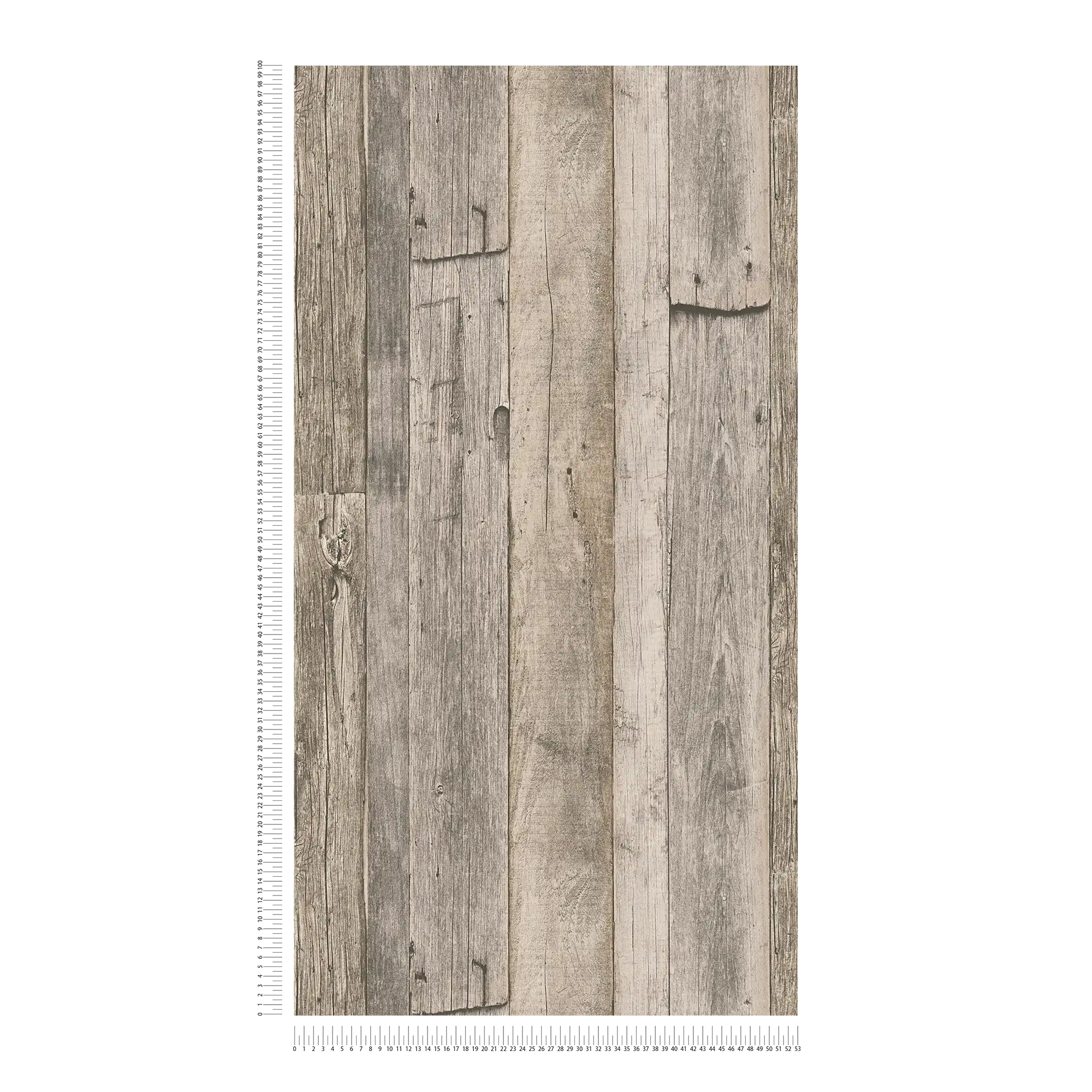             Holztapete mit Brettern im rustikalen Industrial Design – Beige, Schwarz, Creme
        