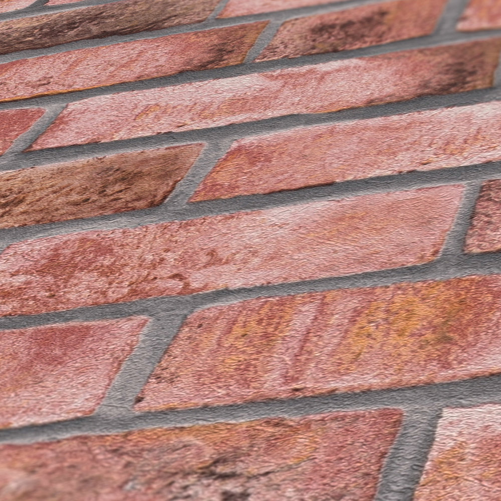             Steinoptik Tapete mit Maueroptik – Rot, Grau
        