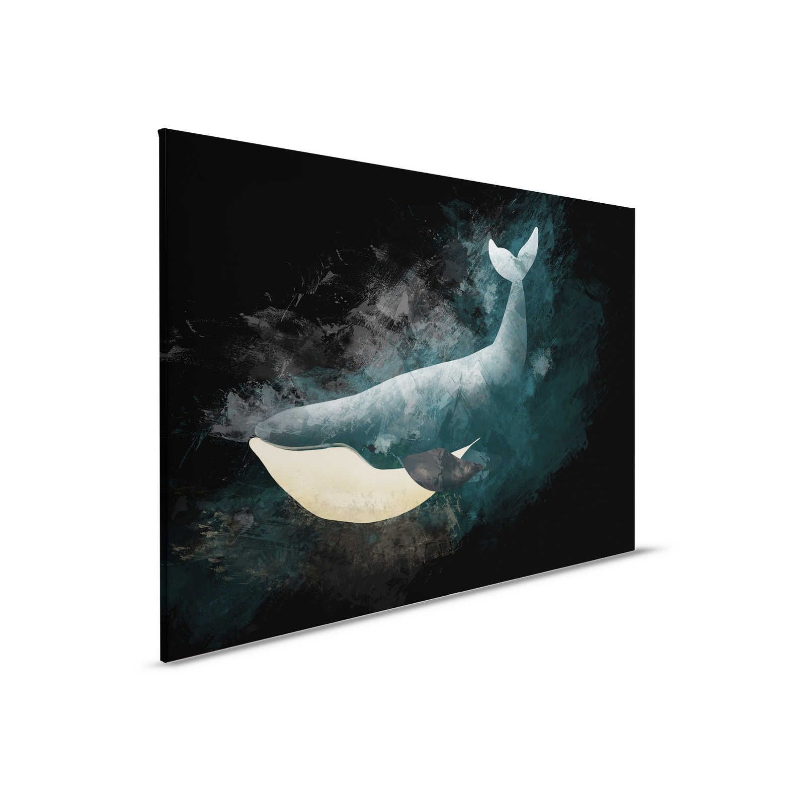 Schwarzes Leinwandbild mit Wal im Zeichen Design – 0,90 m x 0,60 m
