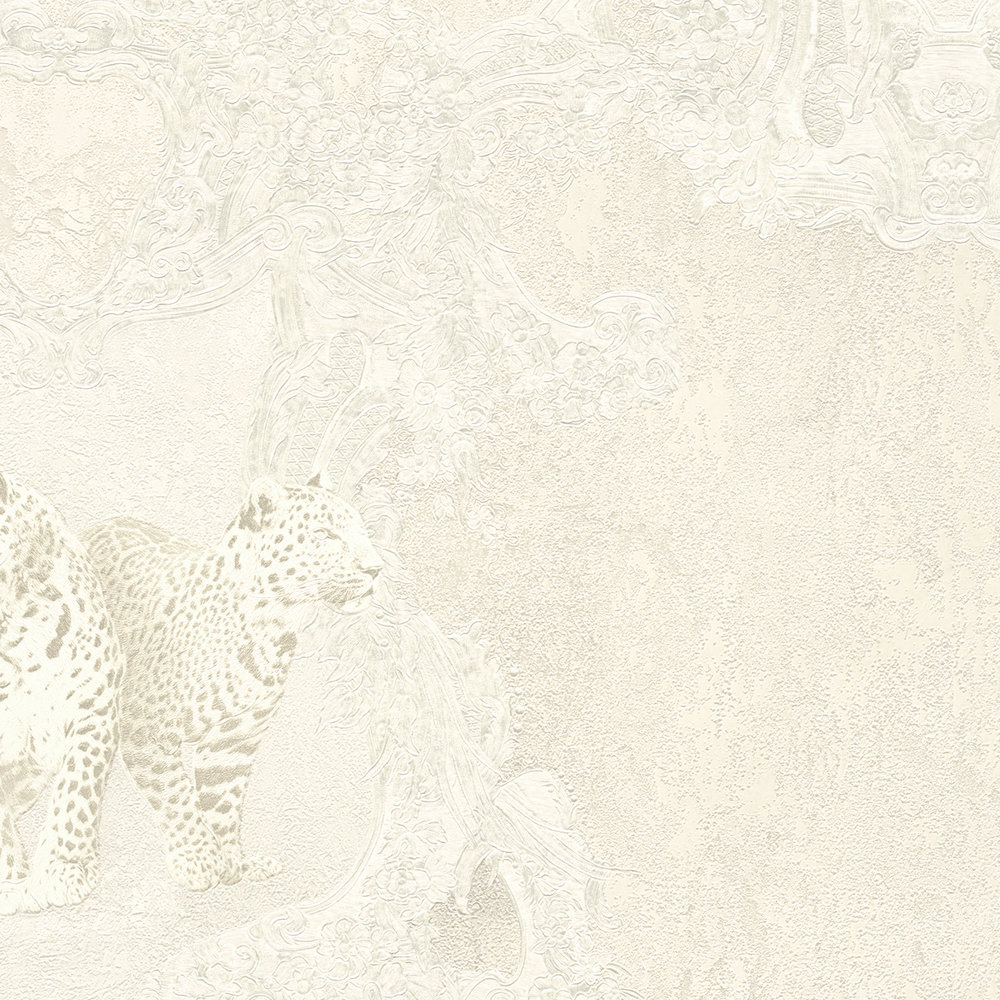             Luxus Tapete Retro Ornamente & Leoparden Motiv – Creme, Grau
        