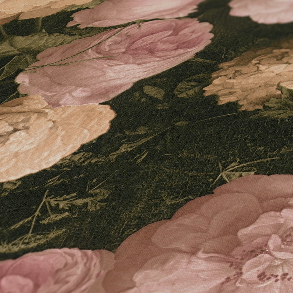             Tapete Rosen-Blüten, Busch & Strauchrosen – Rosa, Creme, Grün
        