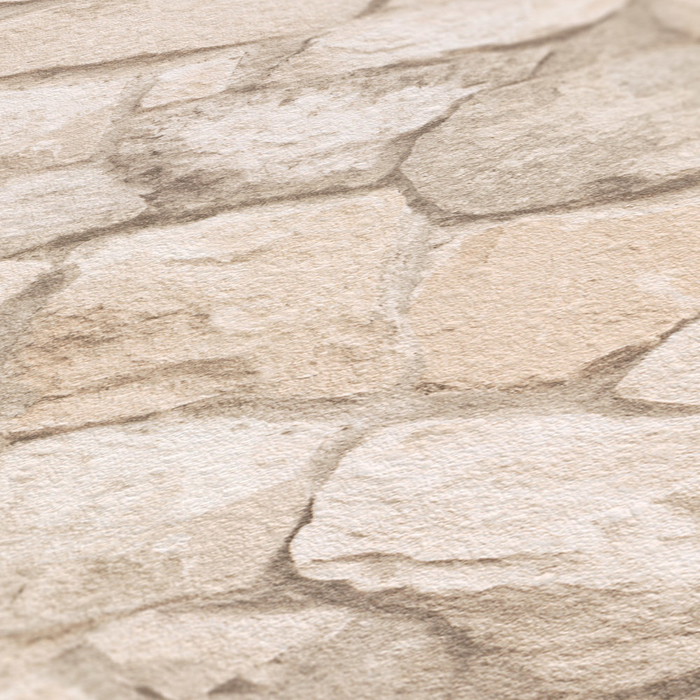             Steintapete mit 3D-Effekt und Sandstein-Mauerwerk – Beige, Braun
        