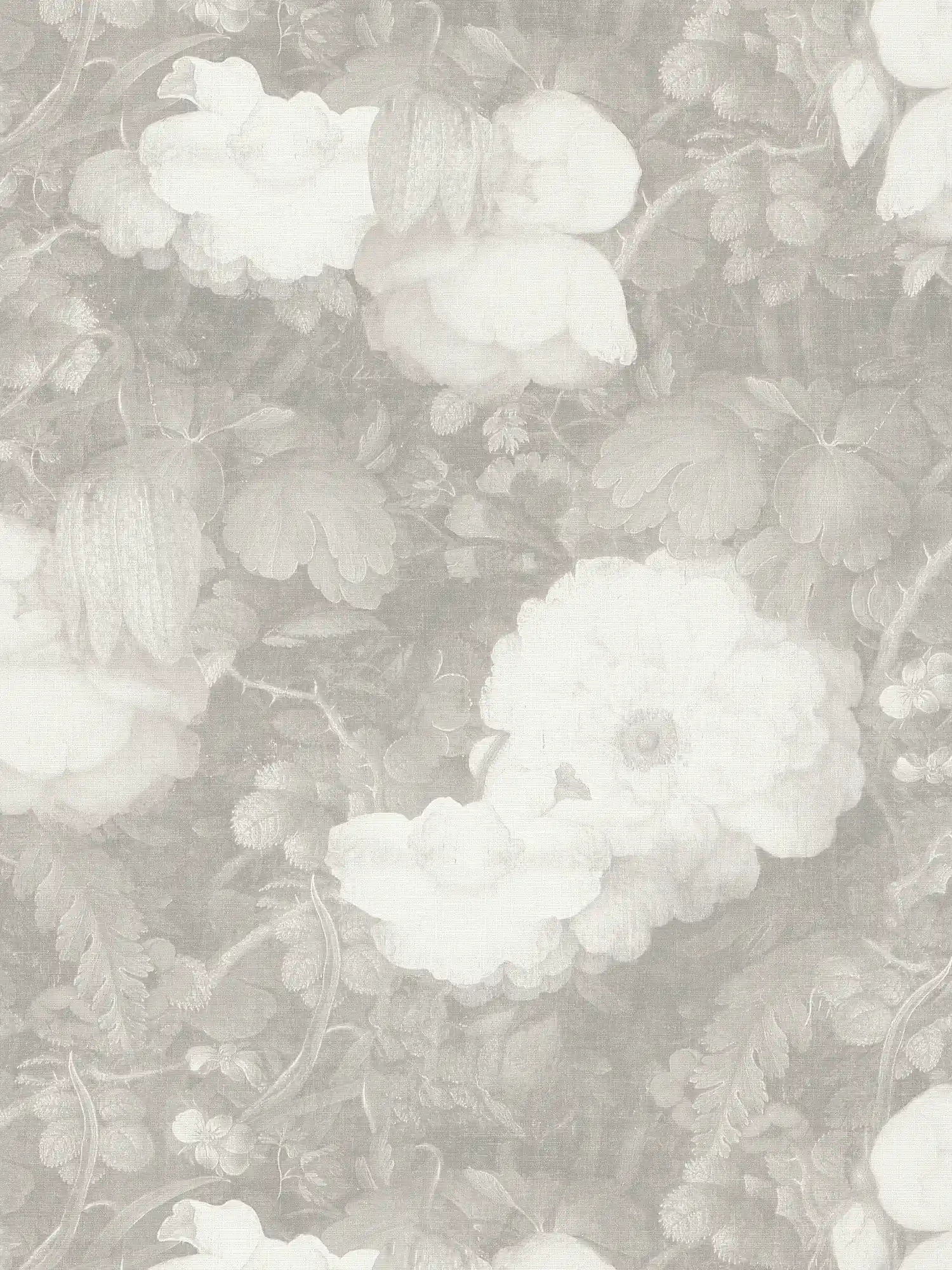         Blumentapete im Gemälde Stil, Leinwandoptik – Grau, Weiß
    