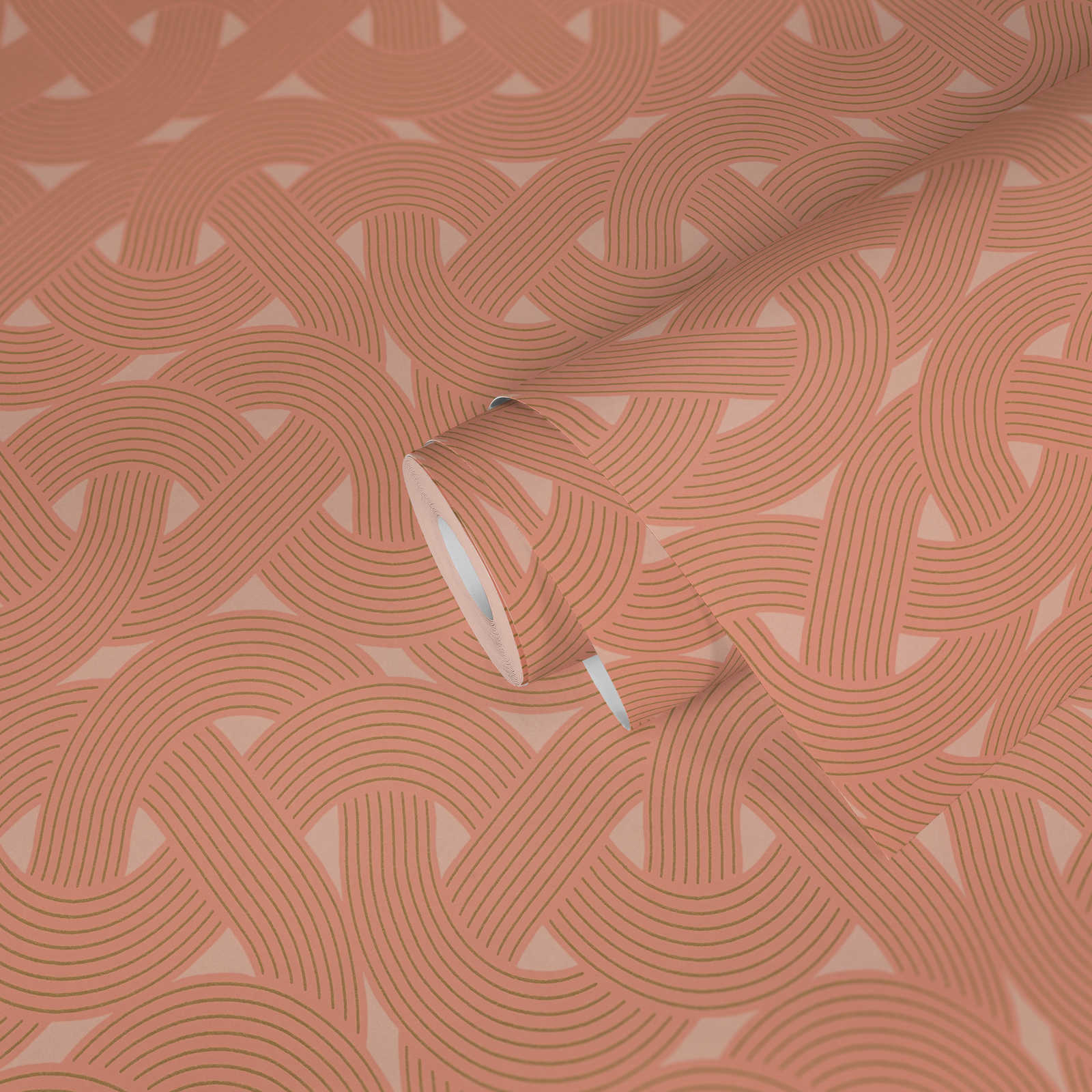             Graphisches Linienmuster im Art déco Style – Orange, Kupfer
        