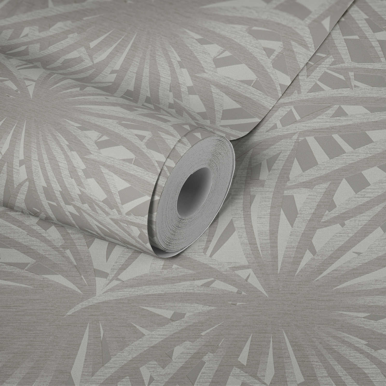             Vliestapete Blätterdesign mit Metallic-Glanz – Grau, Metallic, Weiß
        