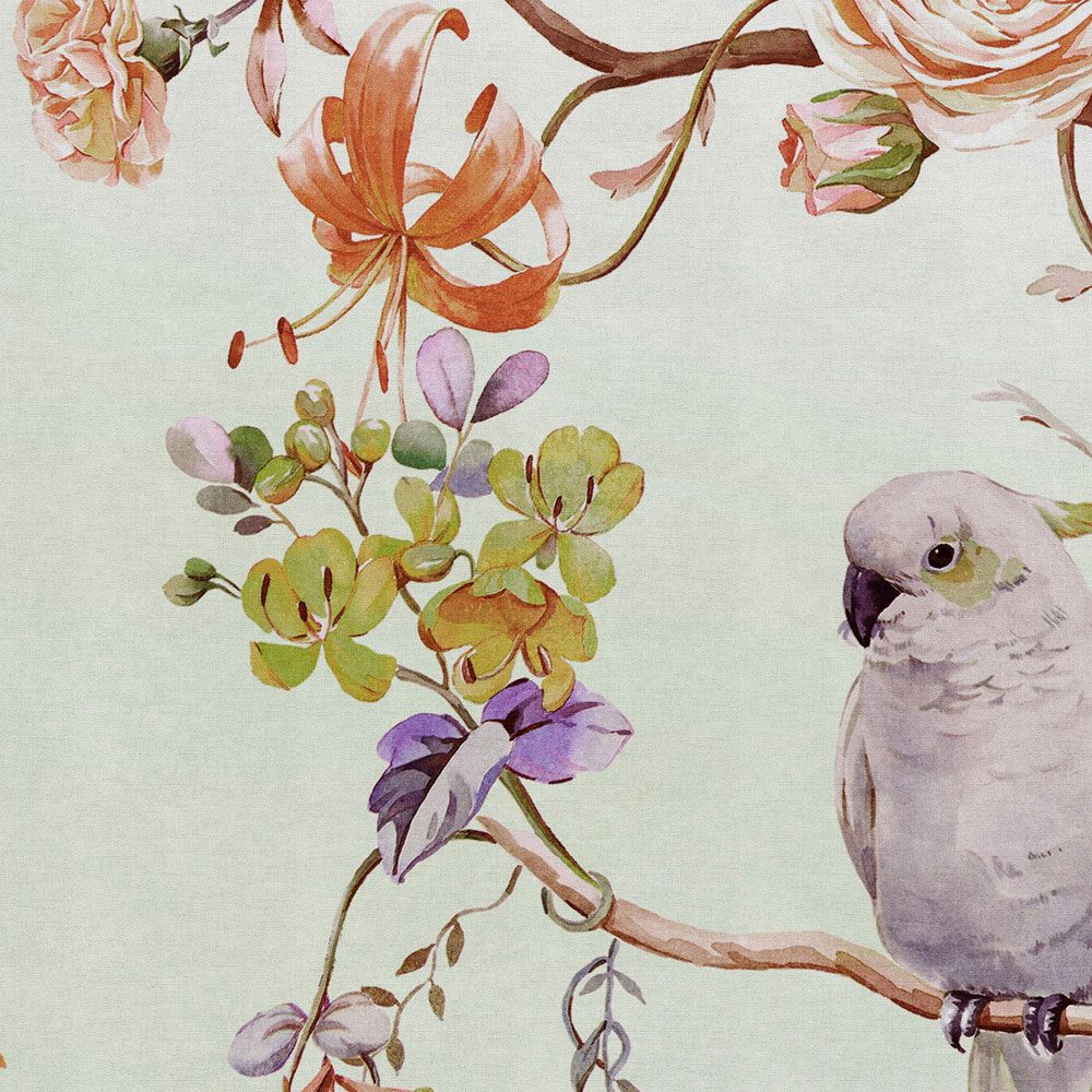             Fototapete »paradise« - Vogel & Blumen mit Farbverlauf und Leinenstruktur im Hintergrund – Bunt | Glattes, leicht glänzendes Premiumvlies
        