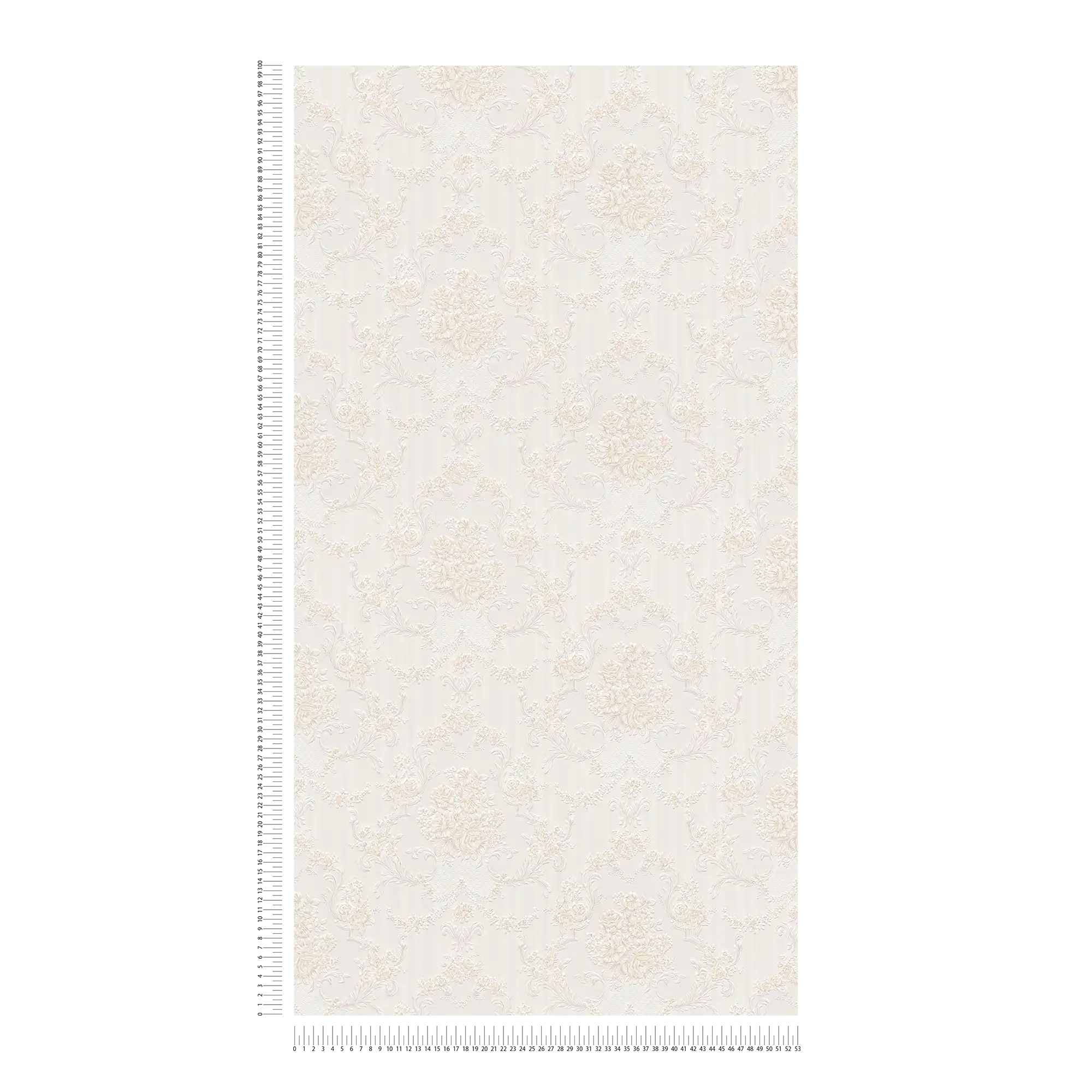             Neobarock Papiertapete mit Rosen-Ornamenten & Streifen – Beige
        