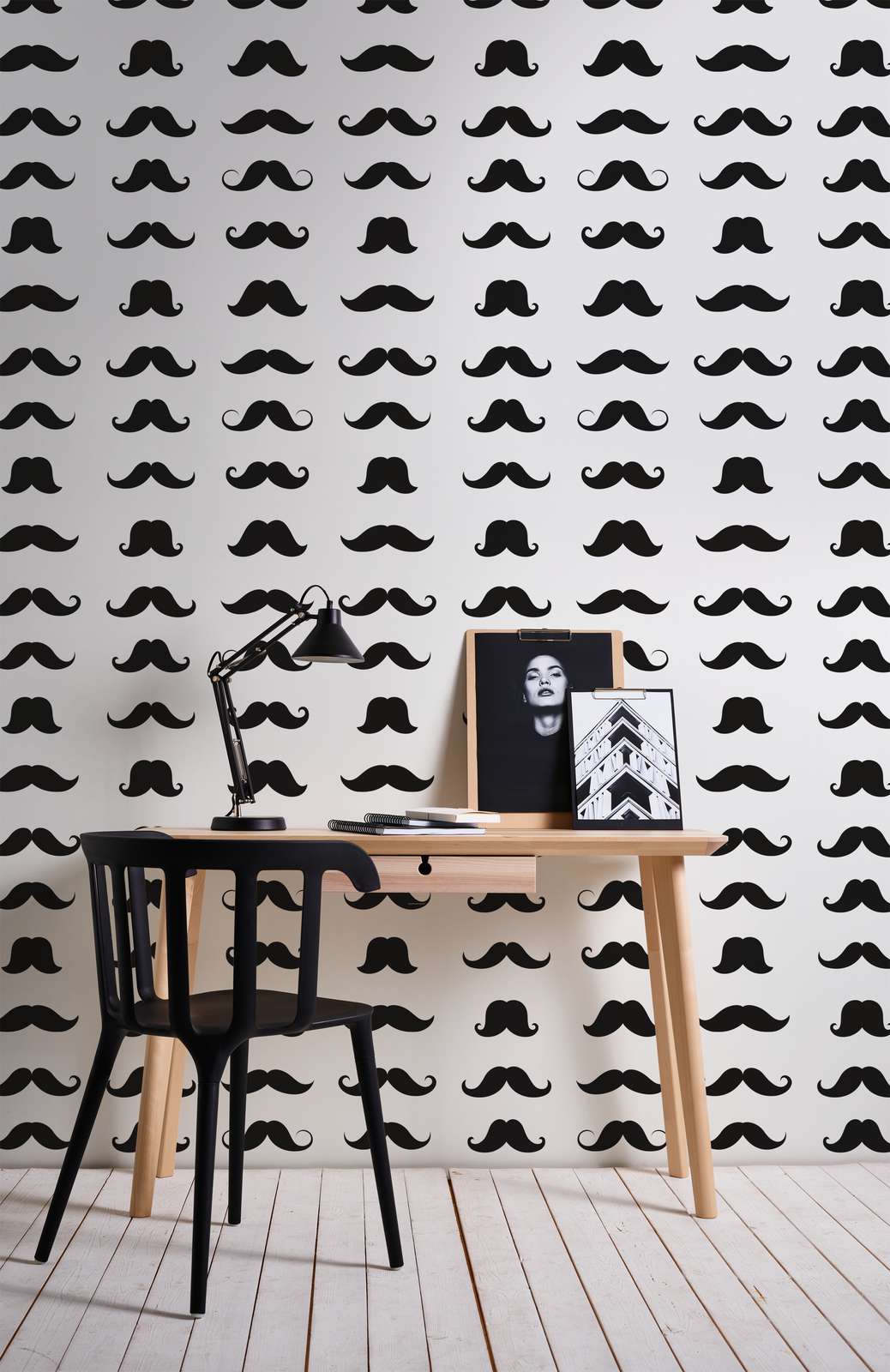             Fototapete Mustache cooles Schnäuzer Motiv – Schwarz-Weiß – Perlmutt Glattvlies
        