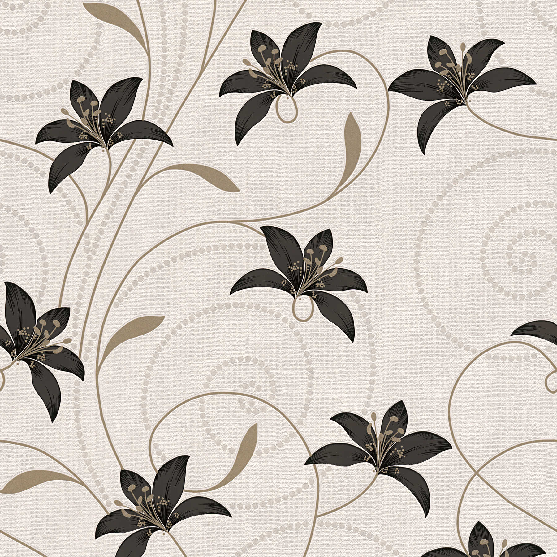         Florale Papiertapete mit goldenen Blütendetails – Creme
    