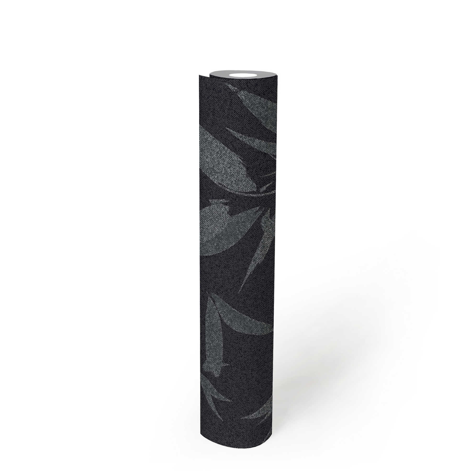             Blätter Tapete abstrakt mit Textiloptik – Schwarz, Grau
        