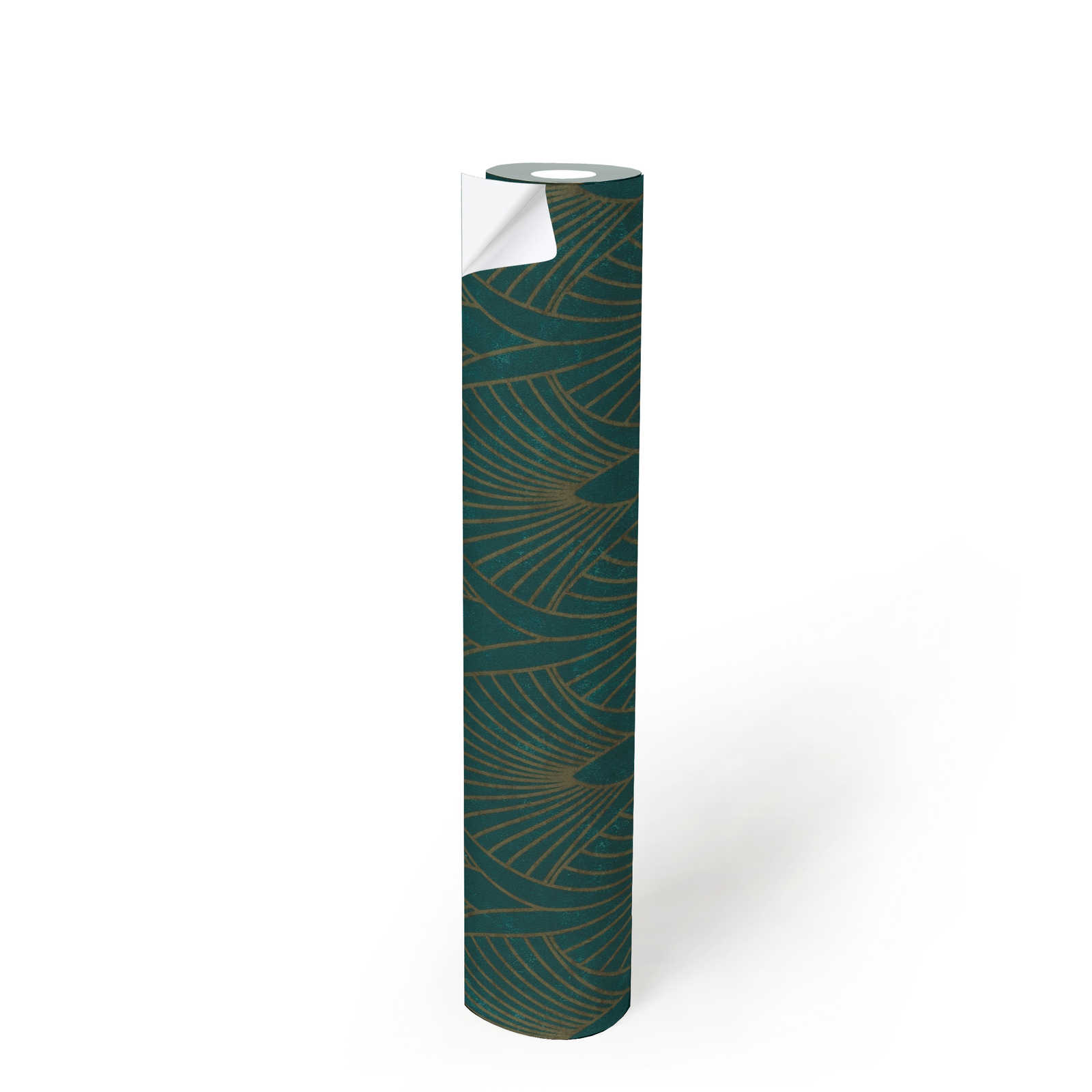             Selbstklebende Tapete | Art-Déco Design mit Metallic Effekt – Grün, Metallic
        