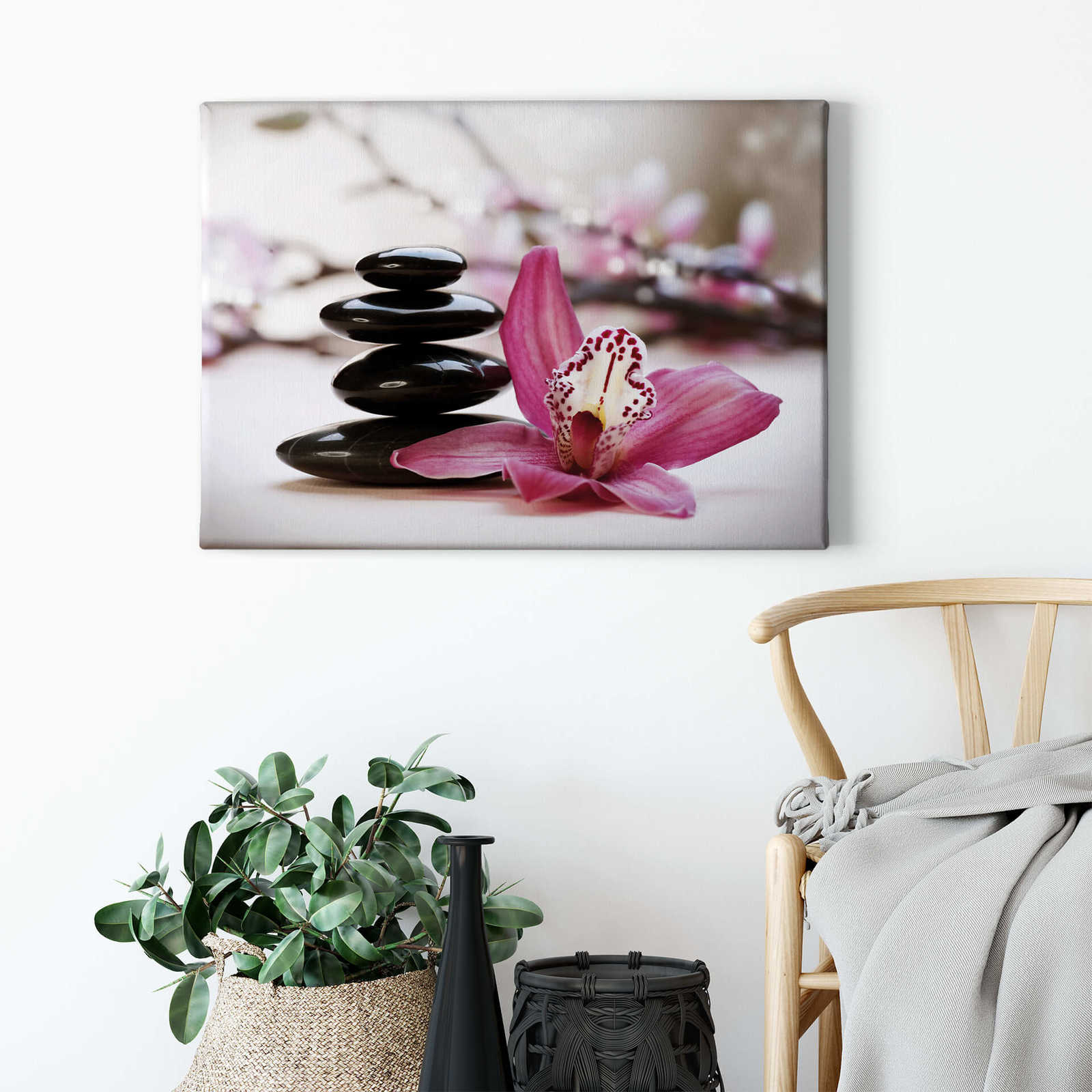             Leinwandbild Wellness Design Orchidee & Massagesteine – 0,70 m x 0,50 m
        