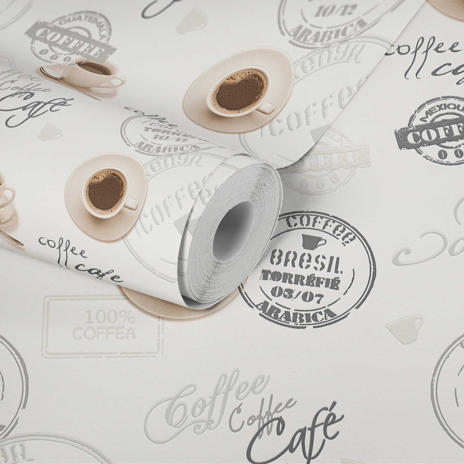             Kaffee-Tapete für Küchen, Retro Design – Creme, Beige
        