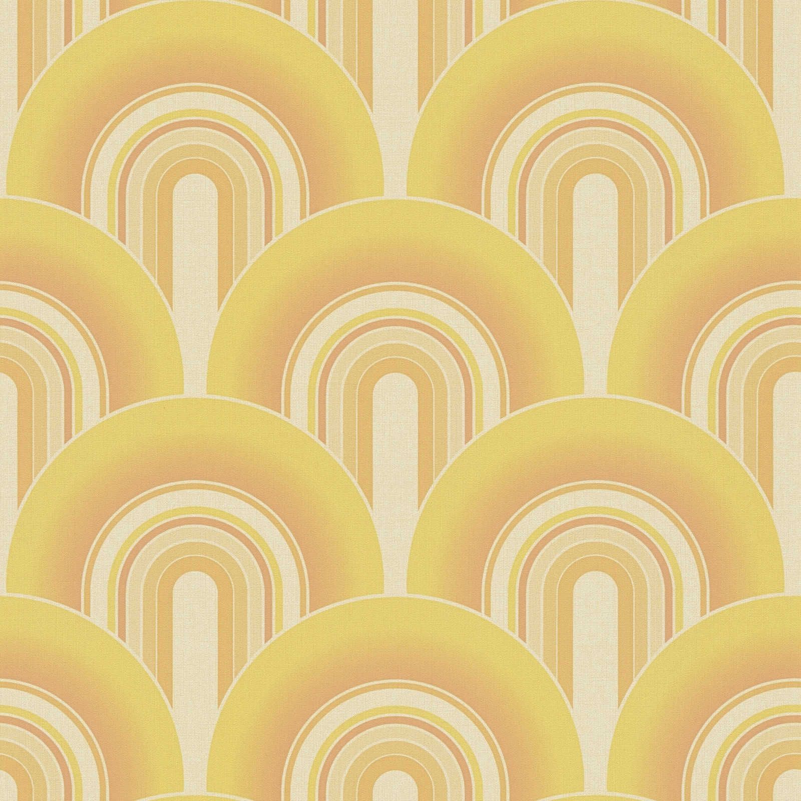         70er Tapete mit grafischem Retro Design – Gelb, Orange
    