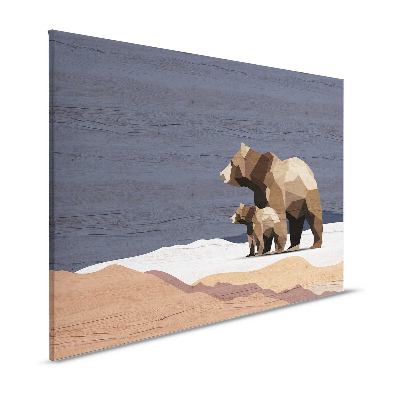 Yukon 3 - Leinwandbild Bären Familie im Facetten Design & Holzoptik – 1,20 m x 0,80 m
