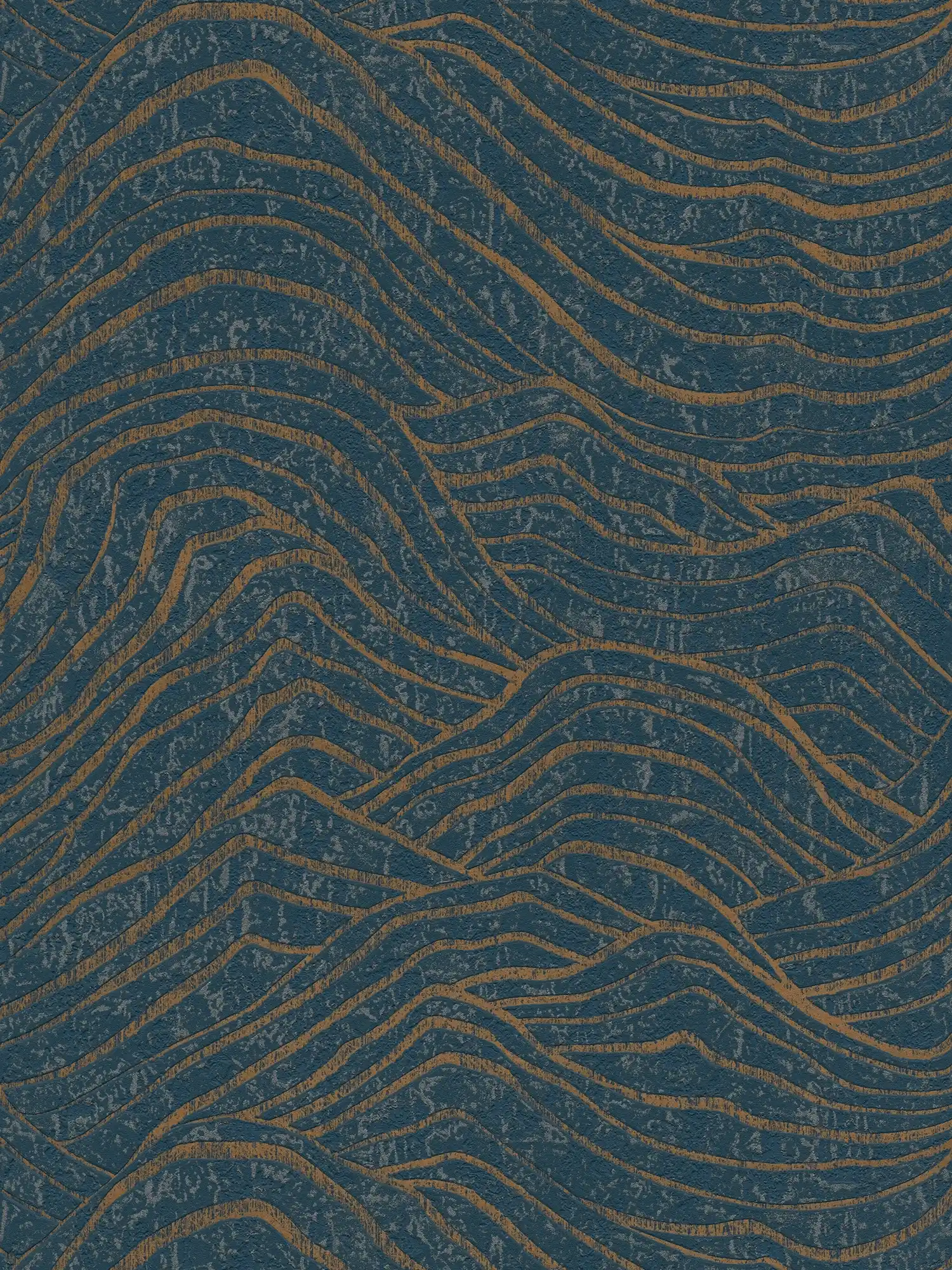 Tapete mit abstraktem Hügel Muster – Dunkelblau, Gold
