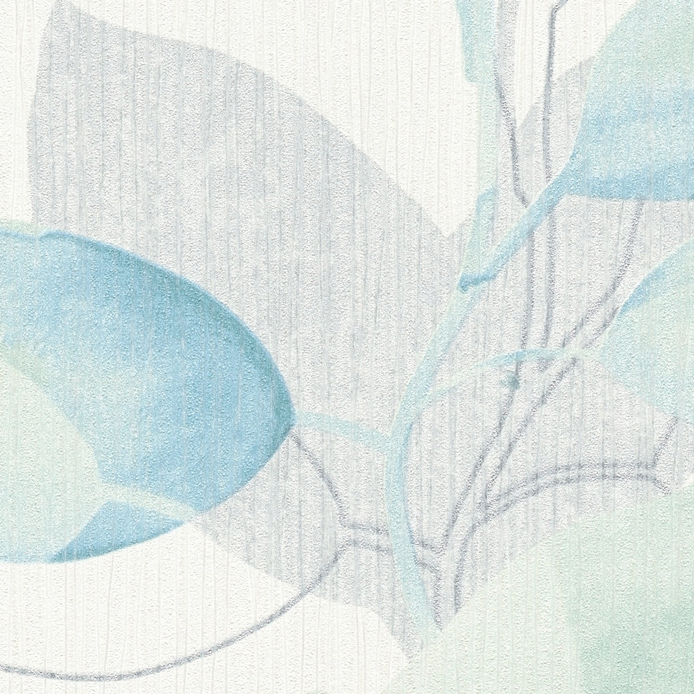             Vliestapete Blätter mit Aquarell Muster – Creme, Blau
        