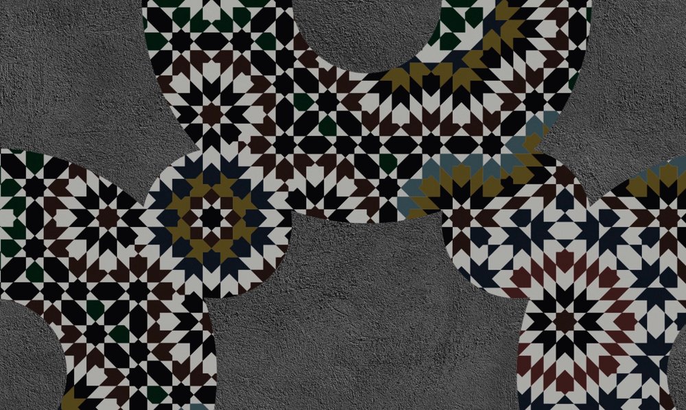             Mosaik Fototapete mit Retro Muster – Grau, Schwarz
        